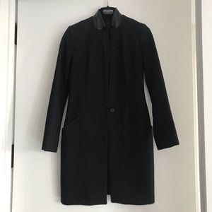 Authentic Navy All Saints Coat with Leather Detail